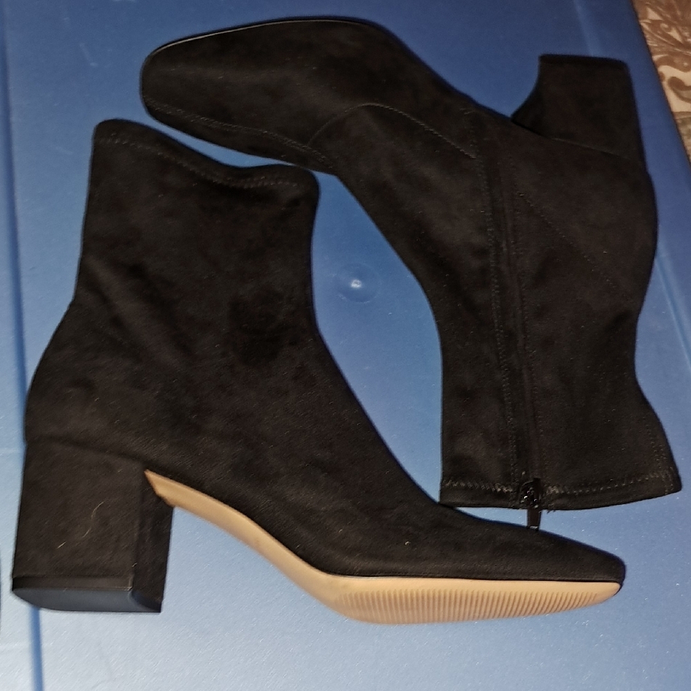 Ann Taylor Black Heeled Boots with Suede Finish.,